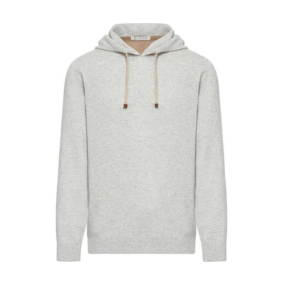Brunello Cucinelli FW23 Gray Solid Color Drawstring Hooded Sweatshirt M2223218-CK773
