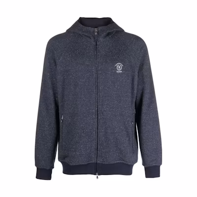 Brunello Cucinelli FW23 Navy Blue Logo Print Hooded Jacket MTU223110G-CSY28