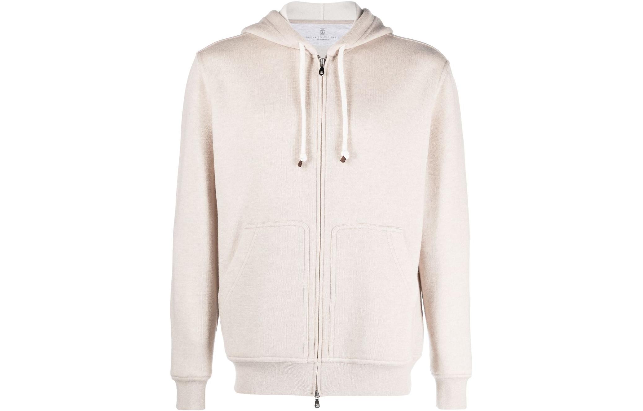 Brunello Cucinelli FW23 Off-White Drawstring Zip-Up Hoodie MTU199069G-C003