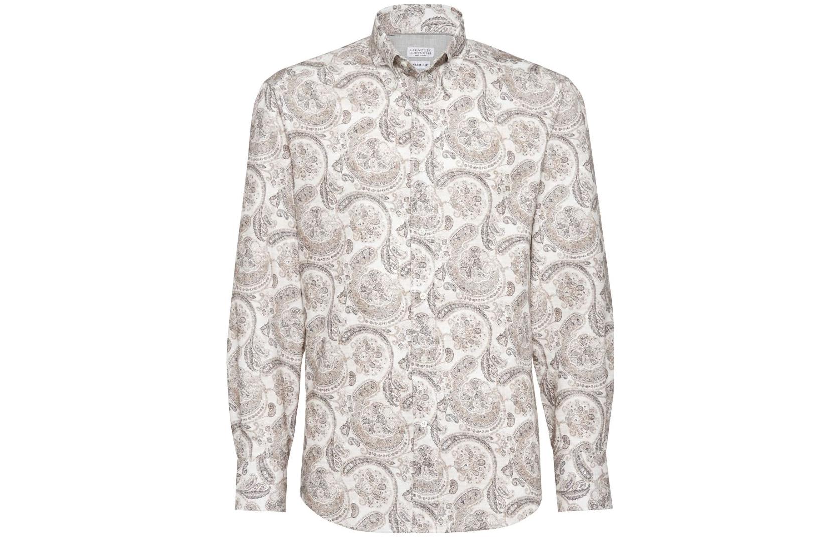 Brunello Cucinelli FW23 Paisley Print  Casual Long Sleeve Shirt Multicolor MM6571716-C001