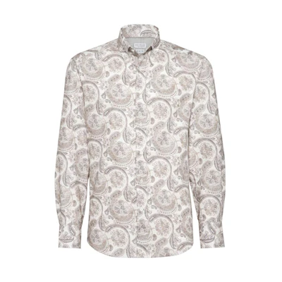 Brunello Cucinelli FW23 Paisley Print Casual Long Sleeve Shirt Multicolor MM6571716-C001