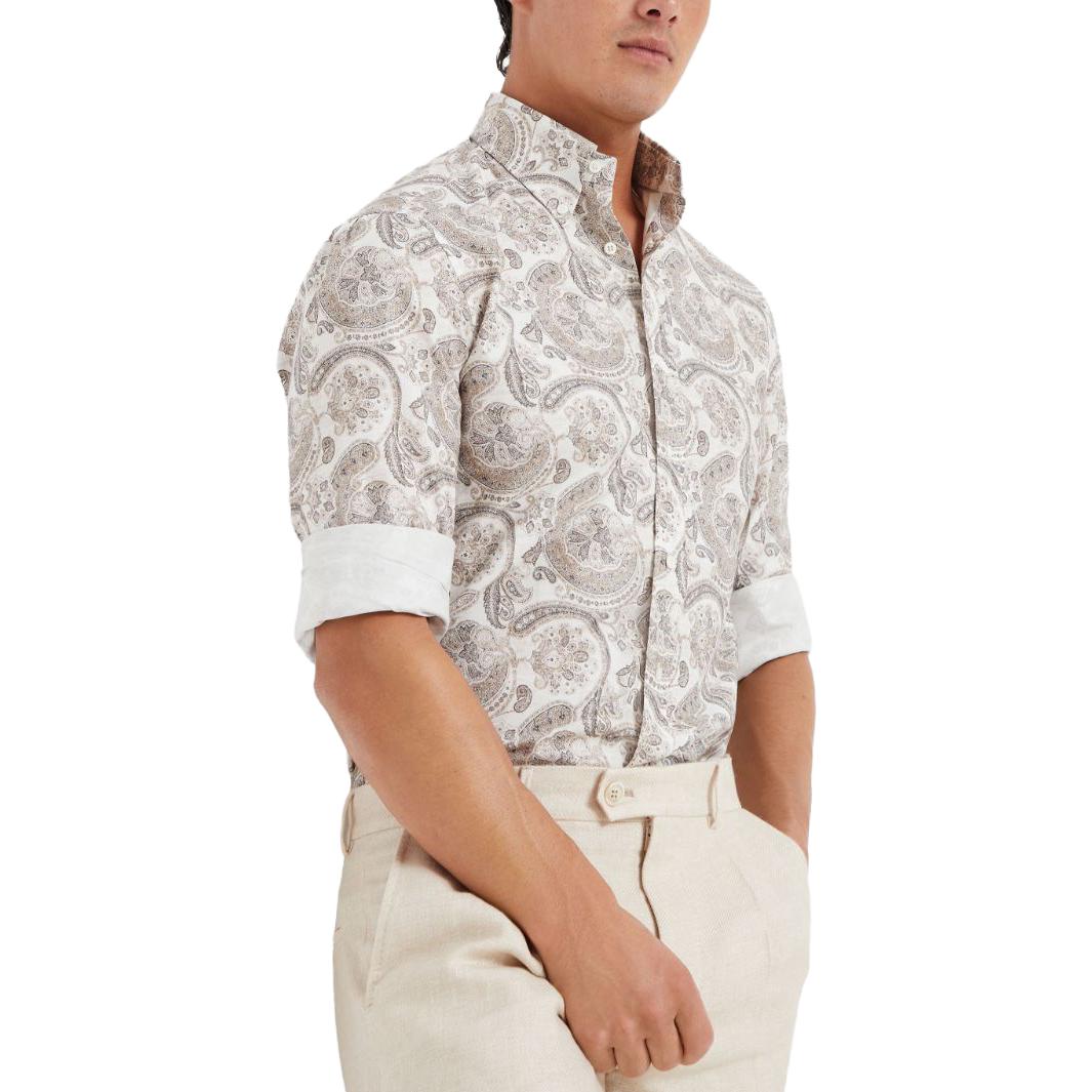 Purchase 브루넬로 쿠치넬리 FW23 페이즐리 프린트 캐주얼 긴팔 셔츠 멀티컬러 MM6571716-C001
