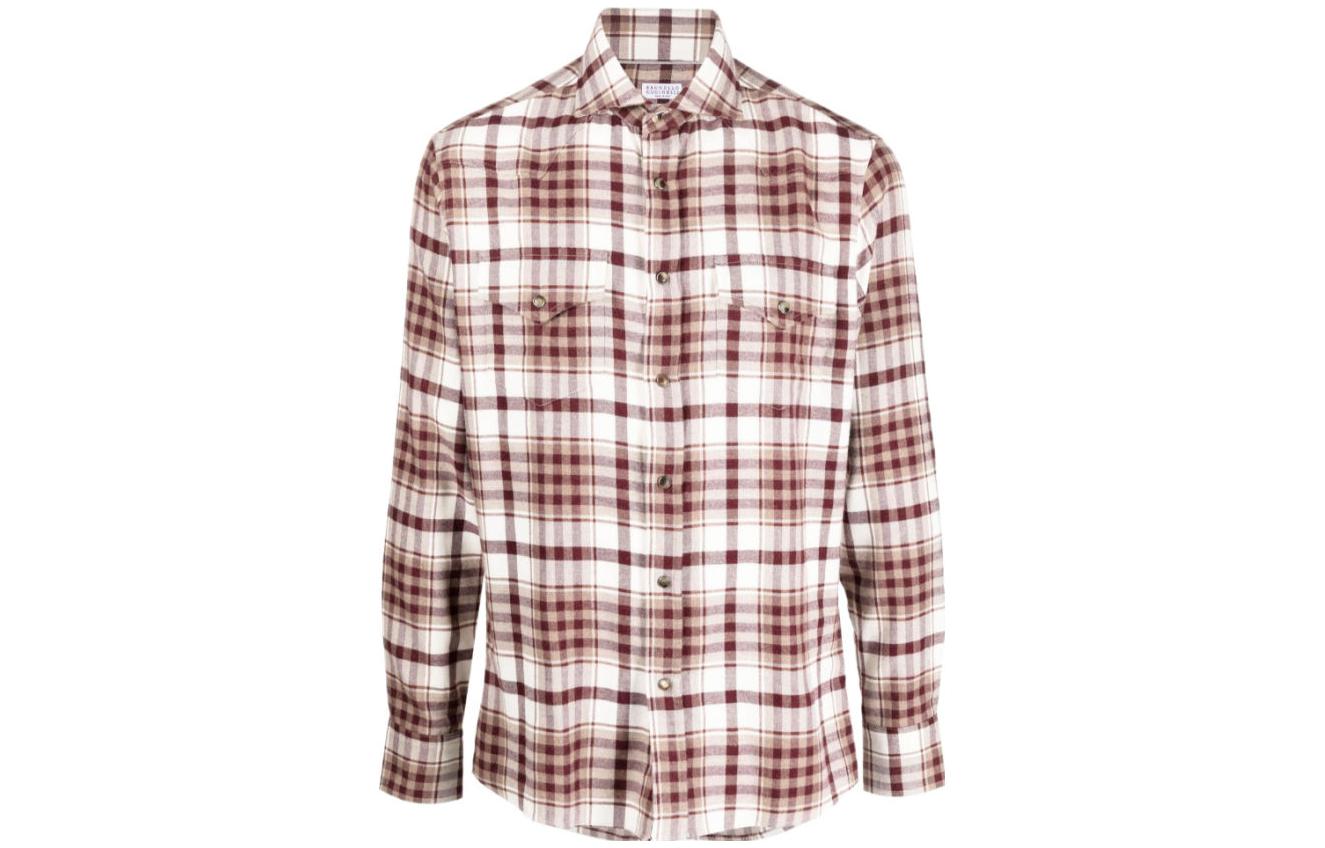 Order Brunello Cucinelli 男士FW23多色格紋單排扣長袖襯衫 MY6164008-C001