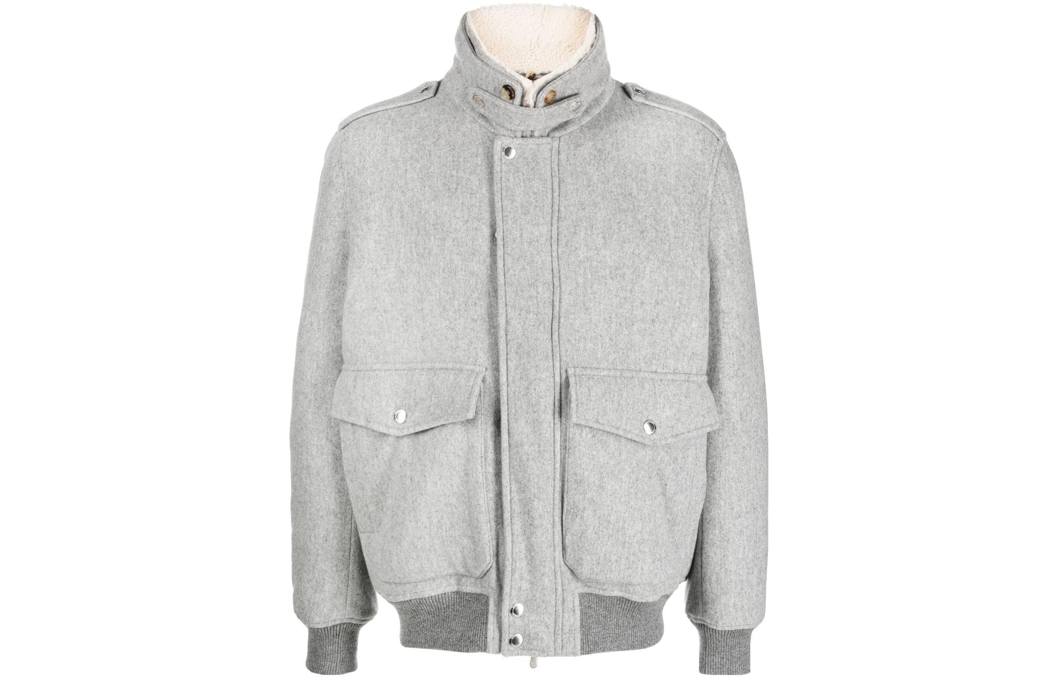 Brunello Cucinelli FW23 Shearling Collar Aviator Jacket Light Gray MT4976888-CBA10