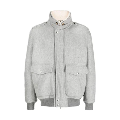 Brunello Cucinelli FW23 Shearling Collar Aviator Jacket Light Gray MT4976888-CBA10