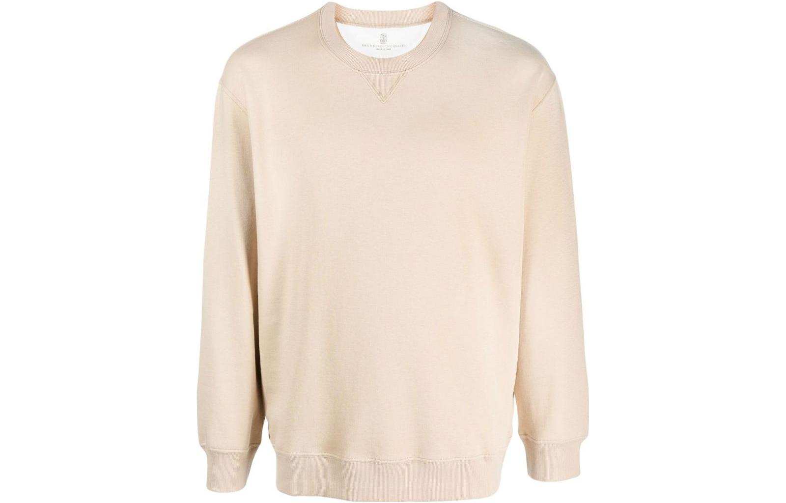 Brunello Cucinelli FW23 Solid Beige Crewneck Pullover Sweatshirt M0T353430-C9678