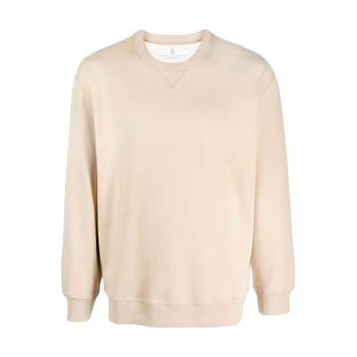 Brunello Cucinelli FW23 Solid Beige Crewneck Pullover Sweatshirt M0T353430-C9678