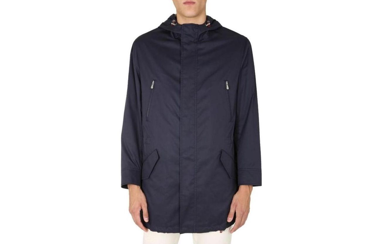 Brunello Cucinelli FW23 Solid Navy Blue Hooded Zip Jacket for Men MD4506293-CI748