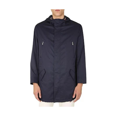 Brunello Cucinelli FW23 Solid Navy Blue Hooded Zip Jacket for Men MD4506293-CI748