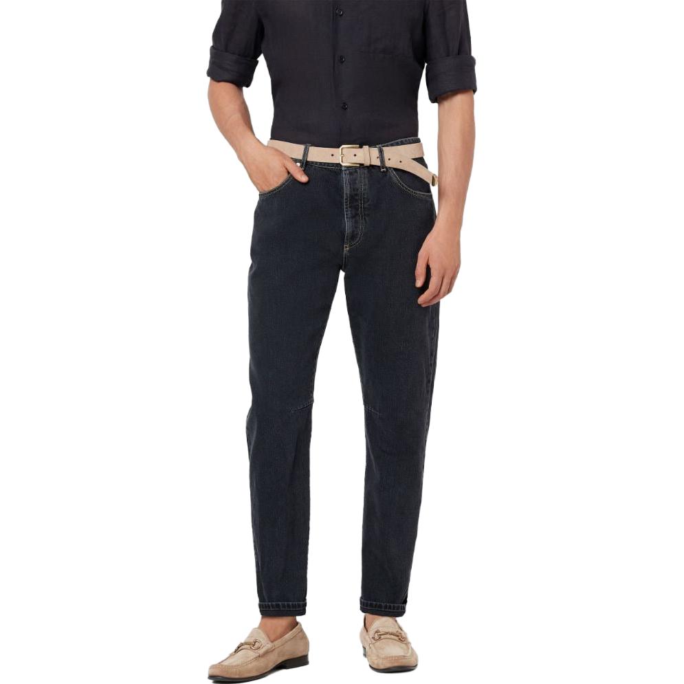 Sizing Brunello Cucinelli FW23 Celana Jeans Pria Patch Tapered Zipper Solid M242PX1290-C8384