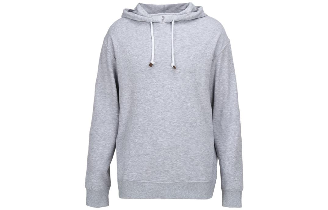 Brunello Cucinelli FW23 Solid Pullover Hoodie Light Grey M0T359021G-C9300