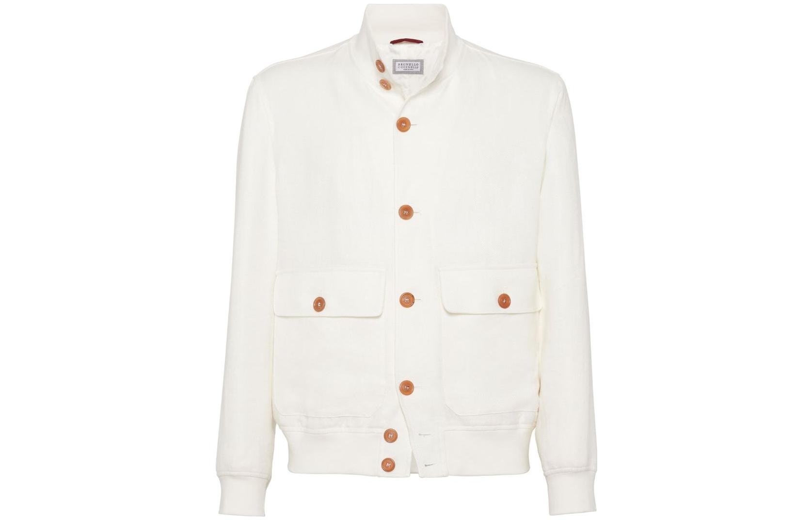 Buy Brunello Cucinelli FW23 Solid Single-Breasted Jacket Chalk White - Long Sleeve MW4826191-C601