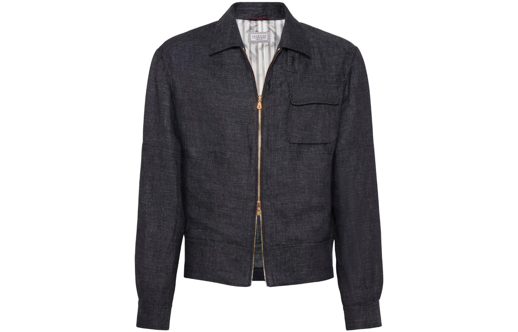 Brunello Cucinelli FW23 Solid Zip-Up Collar Jacket Midnight Blue Men’s MS4986215-C2301