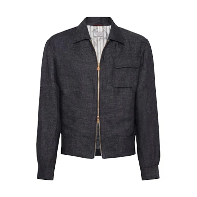 Brunello Cucinelli FW23 Solid Zip-Up Collar Jacket Midnight Blue Men’s MS4986215-C2301