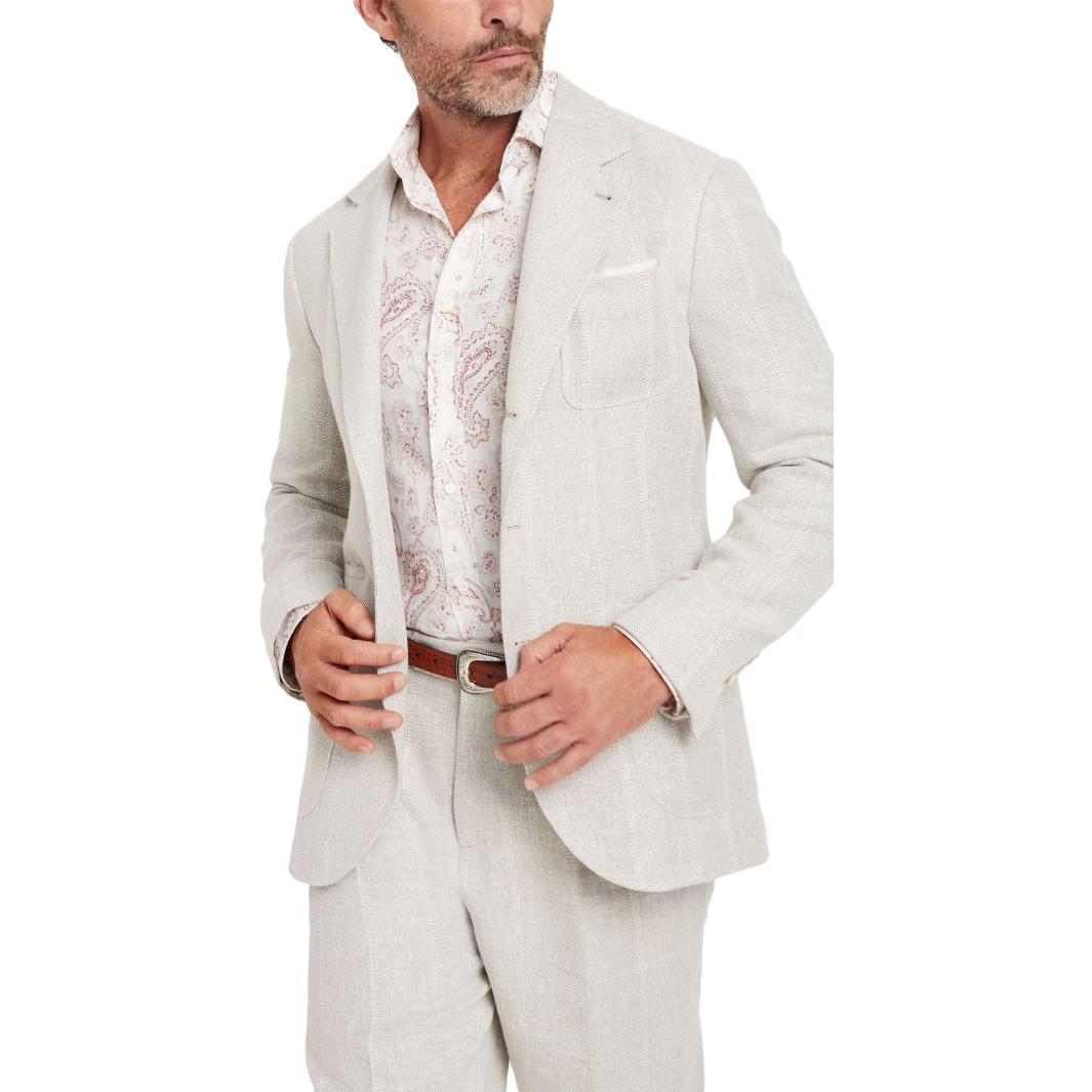 Lookbook Brunello Cucinelli FW23 米色條紋單排扣男士西裝外套 MS4997BND-C002