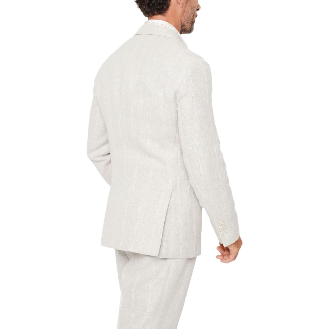 Shop Brunello Cucinelli FW23 米色條紋單排扣男士西裝外套 MS4997BND-C002