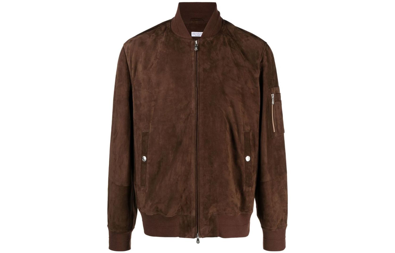 Brunello Cucinelli FW23 Suede Zipper Flight Jacket Brown MPCLN1916-C8409