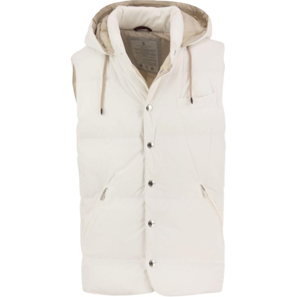 Brunello Cucinelli FW23 Unisex Solid Color Single-Breasted Hooded Jacket Off-White MM4031162CFF68
