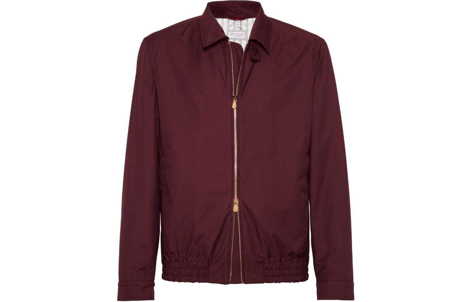 Brunello Cucinelli FW23 Waterproof Wide-Collar Jacket Men’s Maroon MB4026205-C405