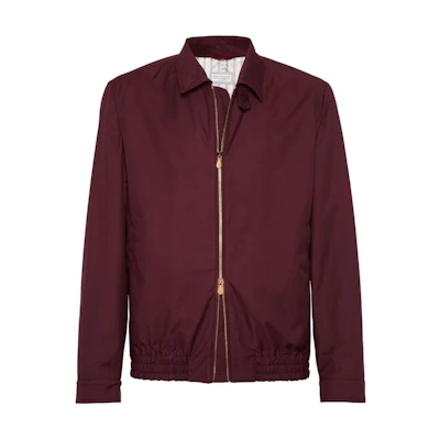 Brunello Cucinelli FW23 Waterproof Wide-Collar Jacket Men’s Maroon MB4026205-C405