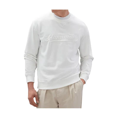 Brunello Cucinelli FW23 White Solid Color Embroidered Logo Sweatshirt MTU143432-CCA82