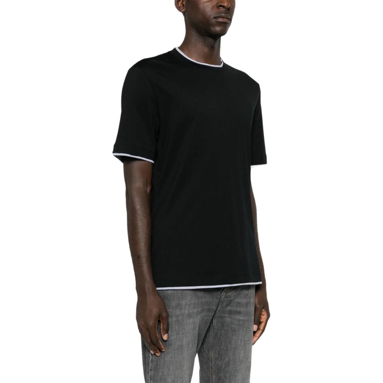 Shop Brunello Cucinelli FW24 黑色純色圓領短袖上衣T恤 M0B137427-CGB88