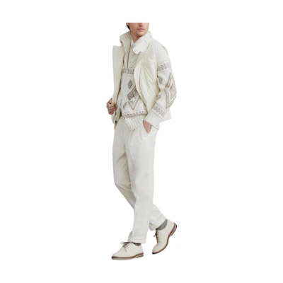 Brunello Cucinelli FW24 White Knit Pullover Sweater with Zip Neck. MA2301406-CII73