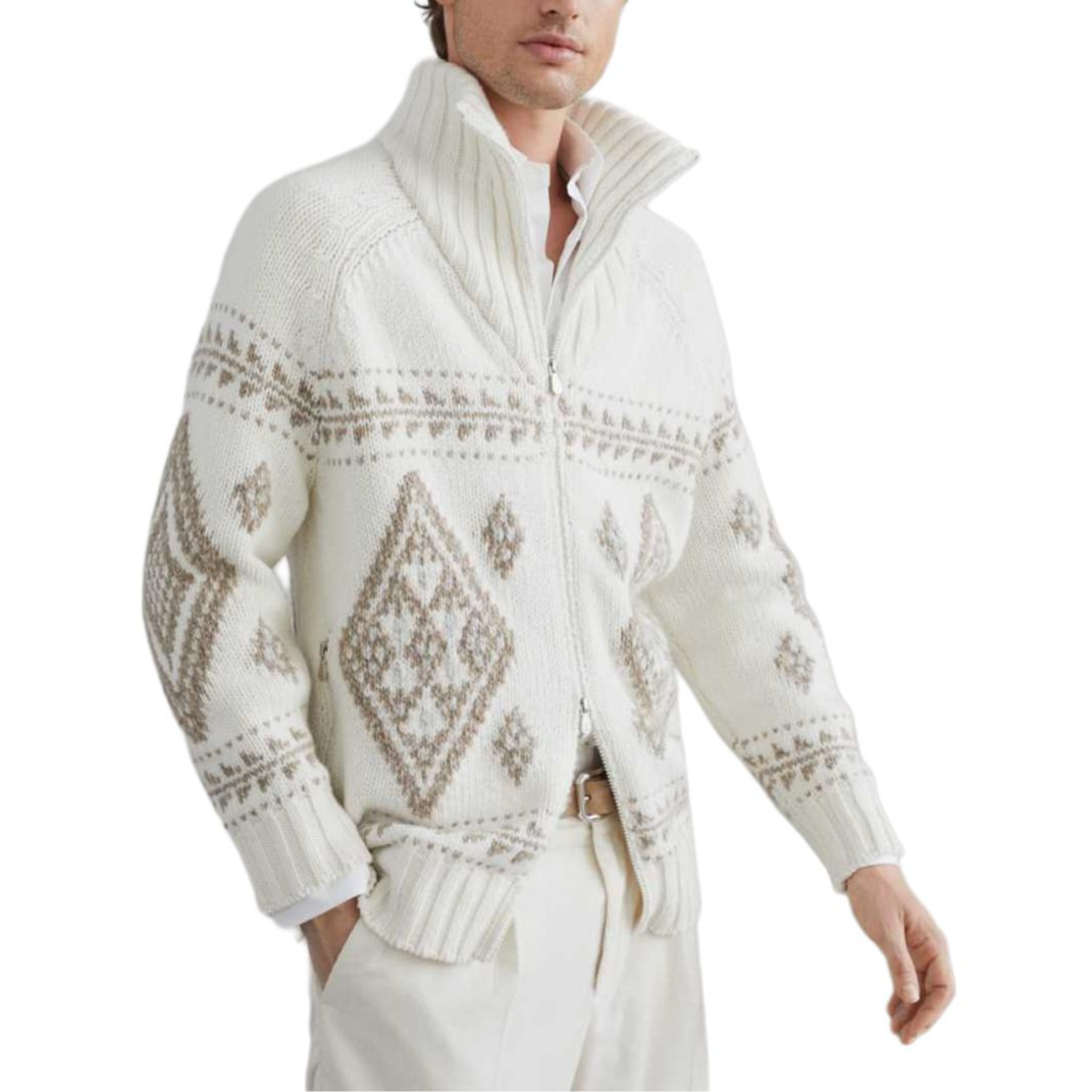 Shop Brunello Cucinelli 秋冬系列 白色拉鍊領針織套頭毛衣 MA2301406-CII73