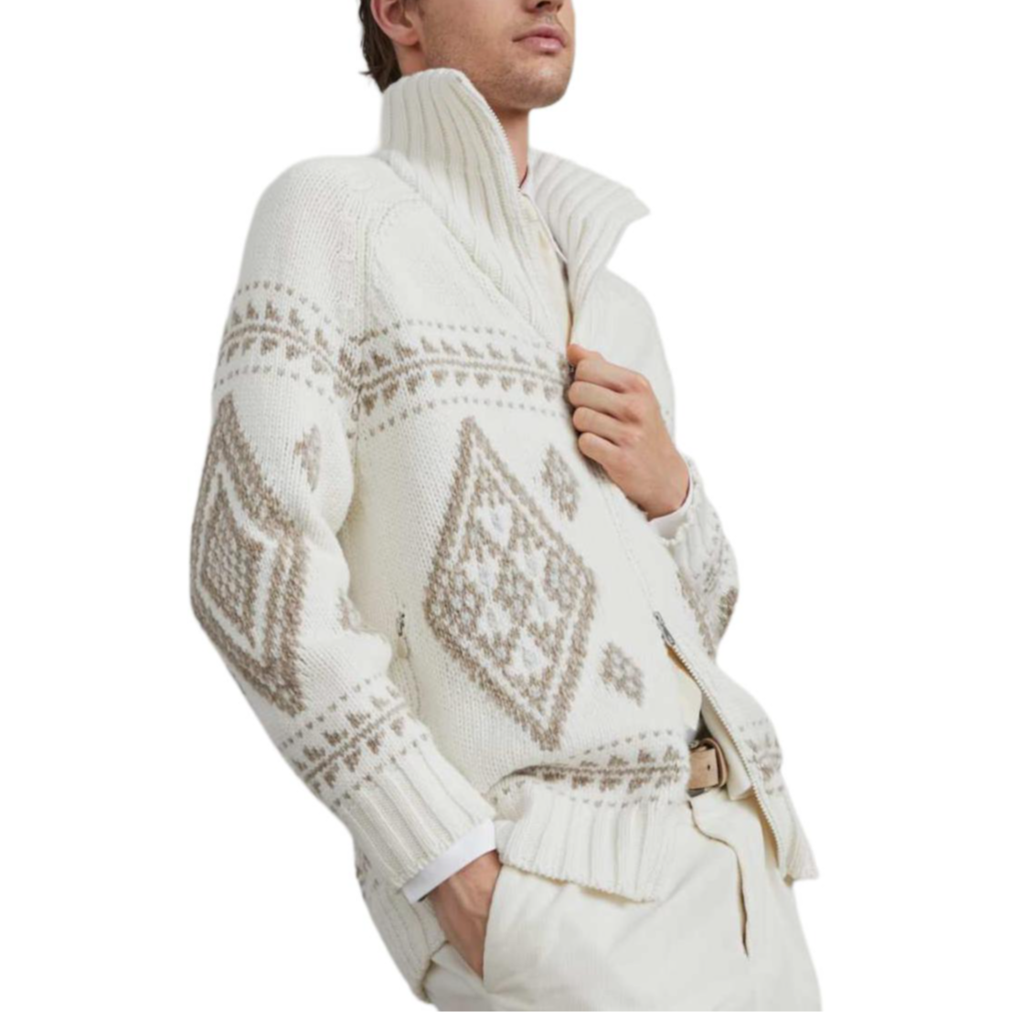 Purchase Brunello Cucinelli 秋冬系列 白色拉鍊領針織套頭毛衣 MA2301406-CII73