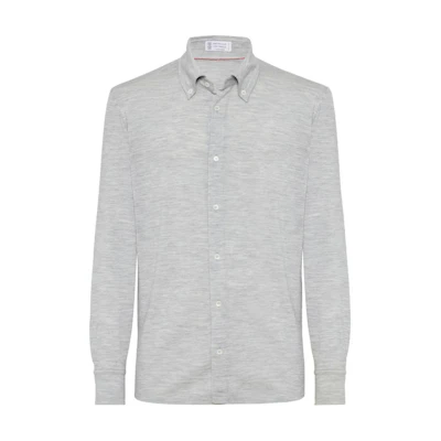Brunello Cucinelli FW24 Light Grey Long-Sleeve Button-Up Shirt. M24805005-C072