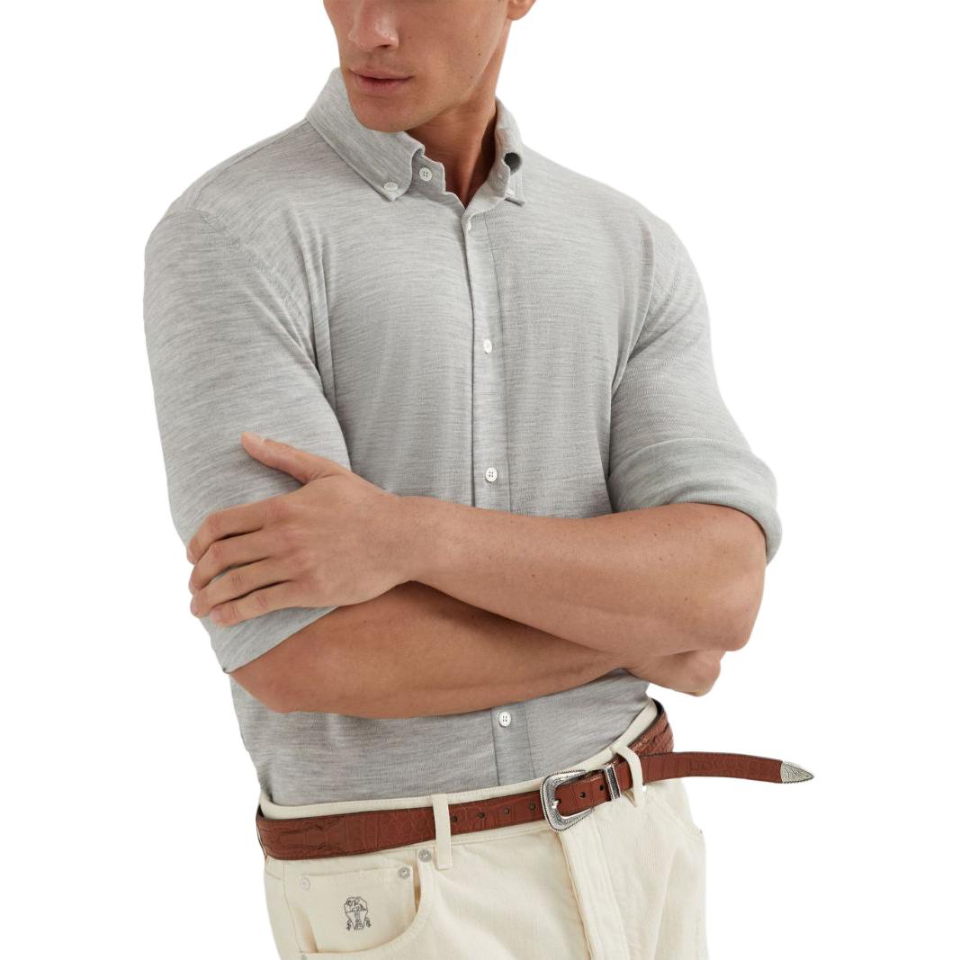 Purchase ブルネロ クチネリ FW24 ライトグレー 長袖 ボタンアップ シャツ. M24805005-C072