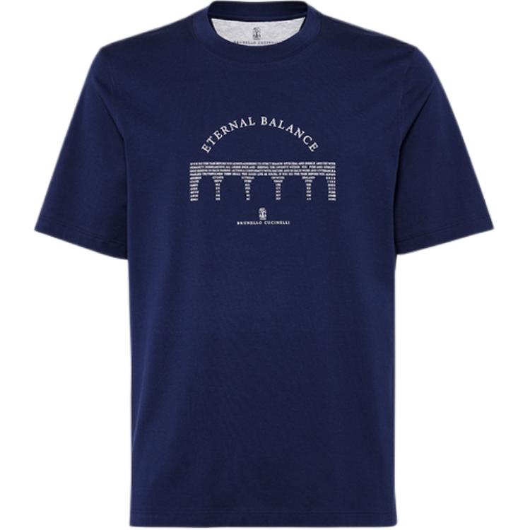 Brunello Cucinelli FW24 Logo Print Crewneck T-Shirt Indigo Blue M0B138413 - Indigo