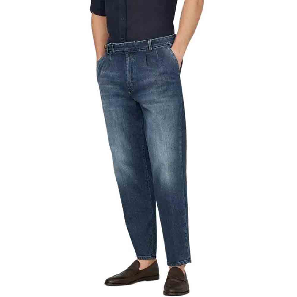 Shop Brunello Cucinelli FW24 男士藍色中腰直筒牛仔褲 M0Z37K2300-C1471