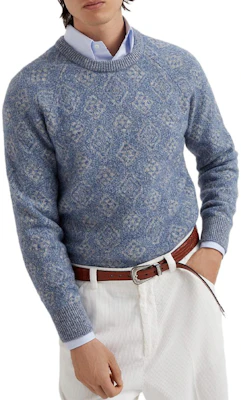 Brunello Cucinelli Geometric Jacquard Crewneck Knit Sweater Men SS24 Sky Blue MSO708500-CIA04 Buy Brunello Cucinelli Geometric Jacquard Crewneck Knit Sweater Men SS24 Sky Blue MSO708500-CIA04