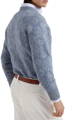 Brunello Cucinelli Geometric Jacquard Crewneck Knit Sweater Men SS24 Sky Blue MSO708500-CIA04 Lookbook Brunello Cucinelli Geometric Jacquard Crewneck Knit Sweater Men SS24 Sky Blue MSO708500-CIA04