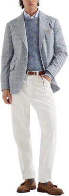 Brunello Cucinelli Geometric Jacquard Crewneck Knit Sweater Men SS24 Sky Blue MSO708500-CIA04 Shop Brunello Cucinelli Geometric Jacquard Crewneck Knit Sweater Men SS24 Sky Blue MSO708500-CIA04