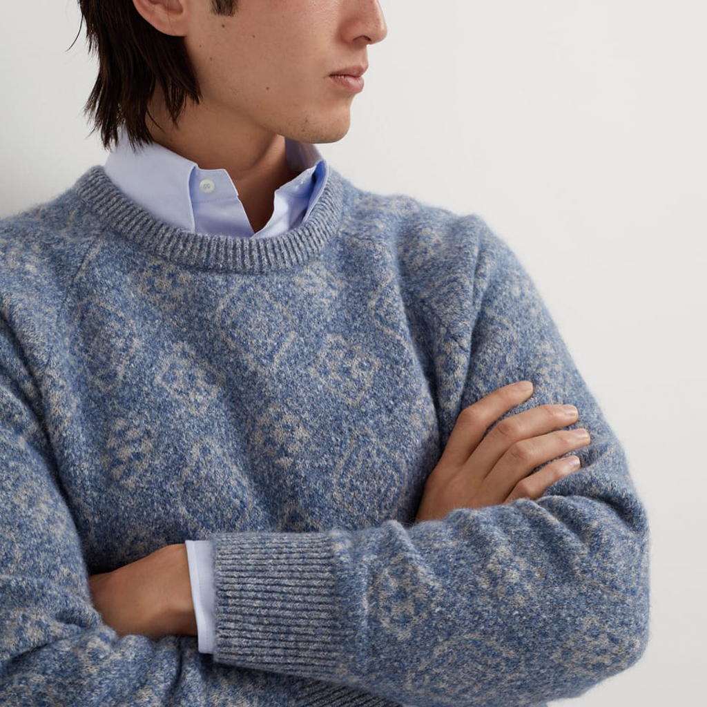Details for Brunello Cucinelli Geometric Jacquard Crewneck Knit Sweater Men SS24 Sky Blue MSO708500-CIA04