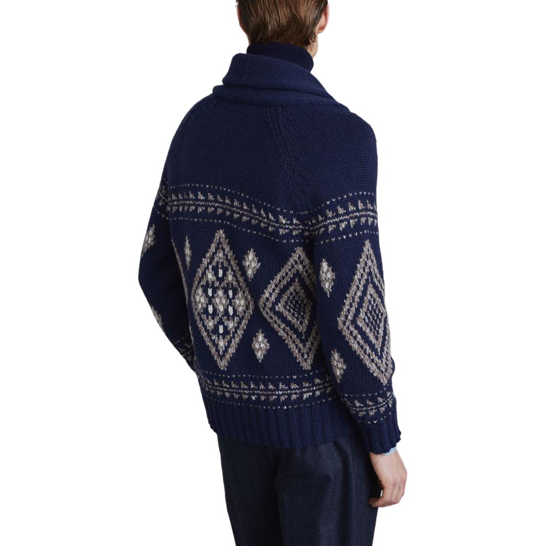 Brunello Cucinelli Geometric V-Neck Button Long Sleeve Cashmere Sweater Navy . MA2301416-CIE15 圖 3