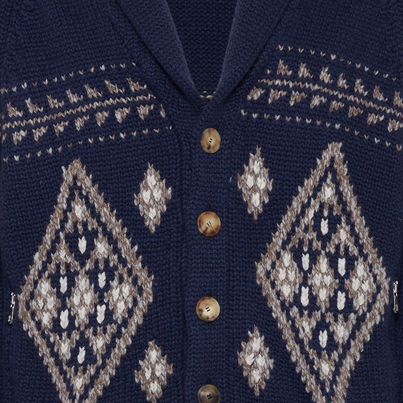 Brunello Cucinelli Geometric V-Neck Button Long Sleeve Cashmere Sweater Navy . MA2301416-CIE15 圖 6