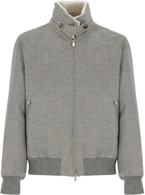 Jaket Lengan Panjang Brunello Cucinelli Abu-abu High-Neck Double-Zip MM4006889C-KD16 Buy Jaket Lengan Panjang Brunello Cucinelli Abu-abu High-Neck Double-Zip MM4006889C-KD16