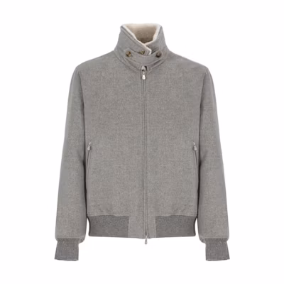 Brunello Cucinelli Gray High-Neck Double-Zip Long Sleeve Jacket MM4006889C-KD16