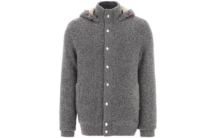 Brunello Cucinelli Gray Solid Cashmere Hooded Slim Fit Jacket M225P116-CZF85
