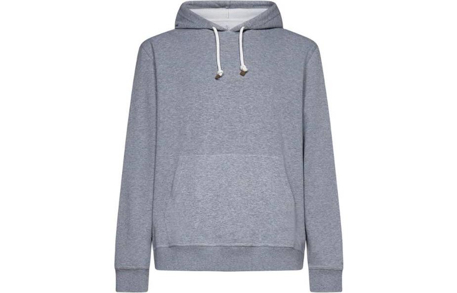 Brunello Cucinelli Gray Solid Hoodie with Ribbed Trim M0T319007G-C048