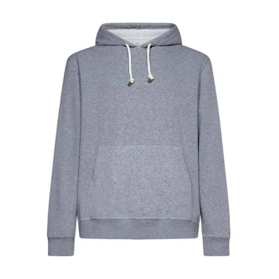 Brunello Cucinelli Gray Solid Hoodie with Ribbed Trim M0T319007G-C048