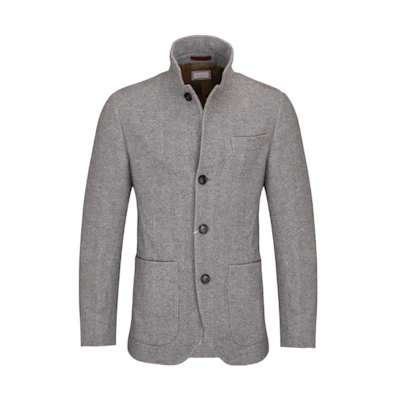 Brunello Cucinelli Gray Solid Stand Collar Button-Up Jacket MQ4496265-C6496