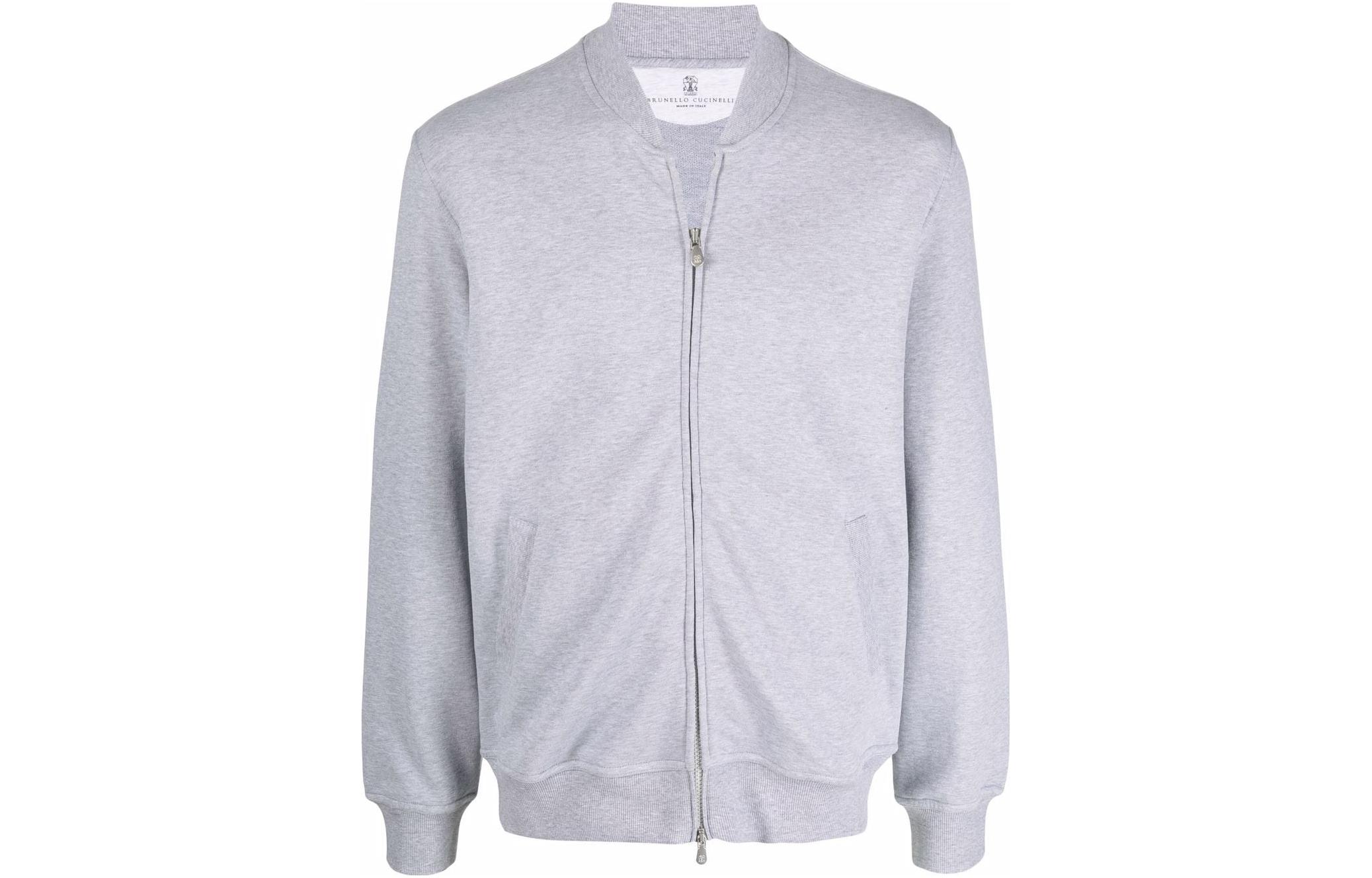 Brunello Cucinelli Gray Zip-Up Bomber Jacket with Long Sleeves MTU149072G-C9300