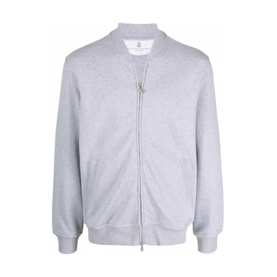 Brunello Cucinelli Gray Zip-Up Bomber Jacket with Long Sleeves MTU149072G-C9300