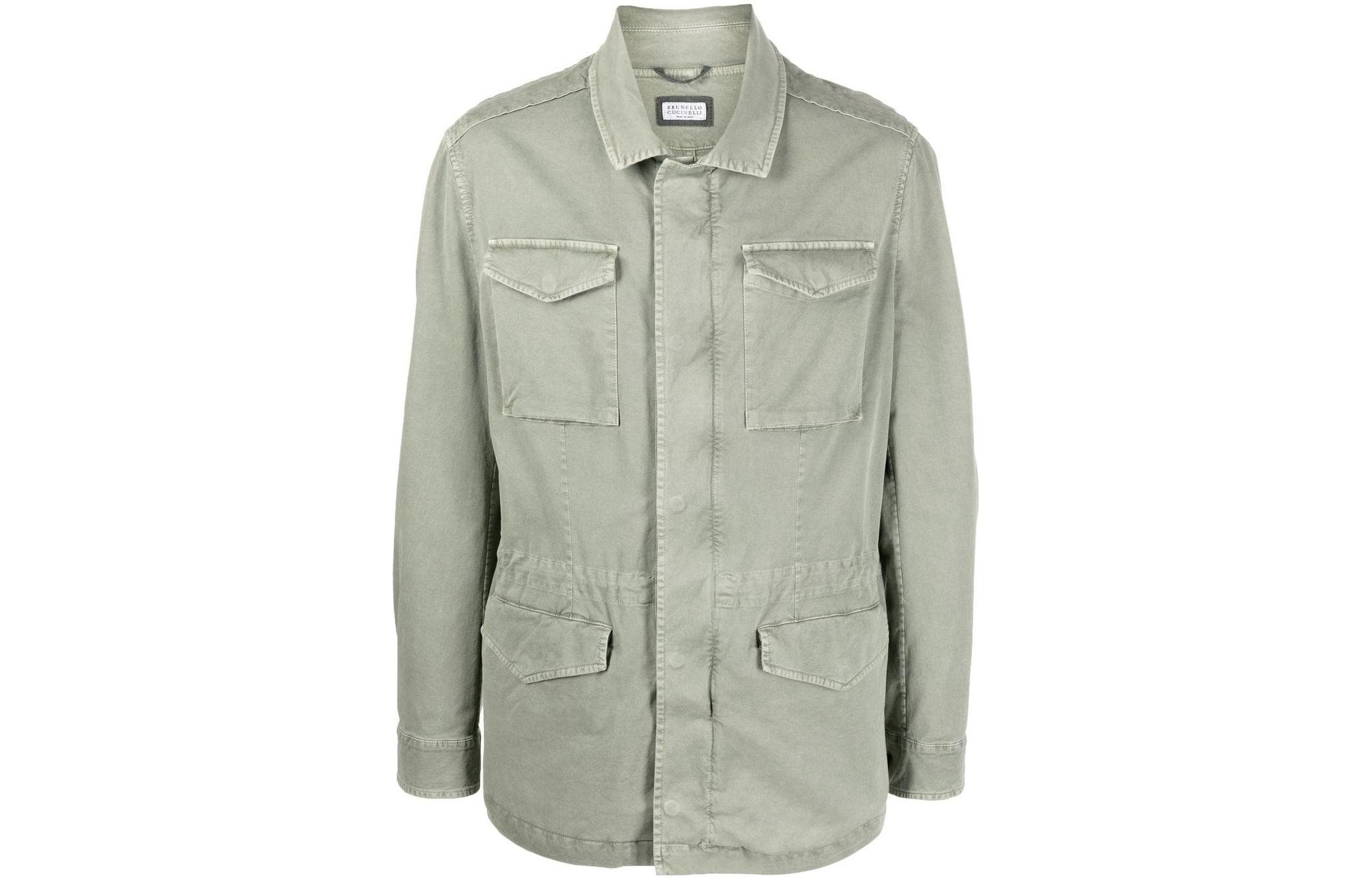Brunello Cucinelli Green Solid Pocket Collared Jacket MA0816451-C6269