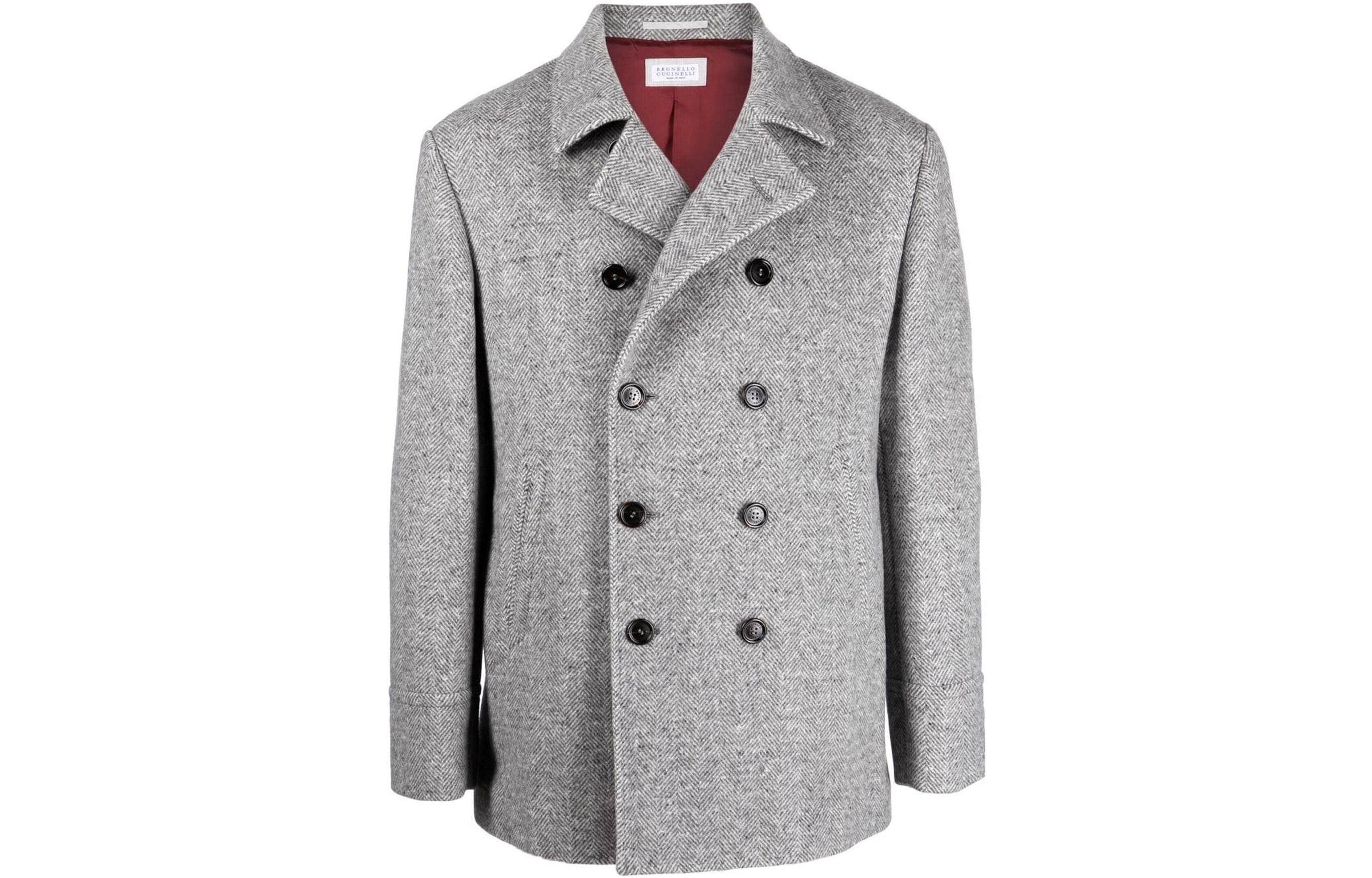 Brunello Cucinelli Grey Button-Up Long-Sleeve Jacket with Side Pockets MQ4497008-C6496