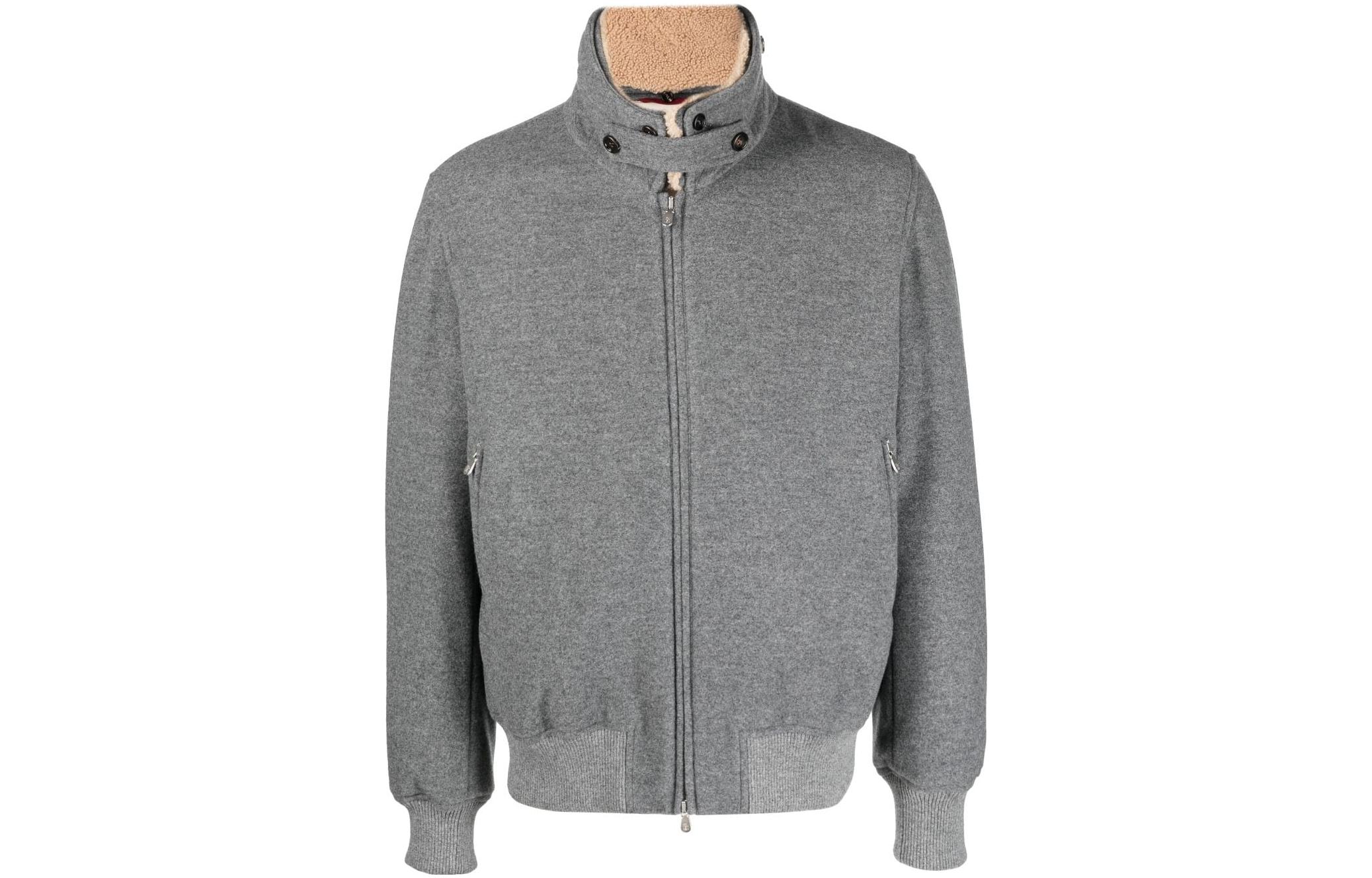 Brunello Cucinelli Grey Cashmere Stand Collar Zip Jacket MT4976889CBF90
